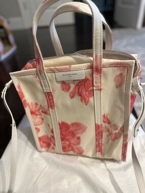 Balenciaga Cream Canvas Tote with Pink Floral Motif